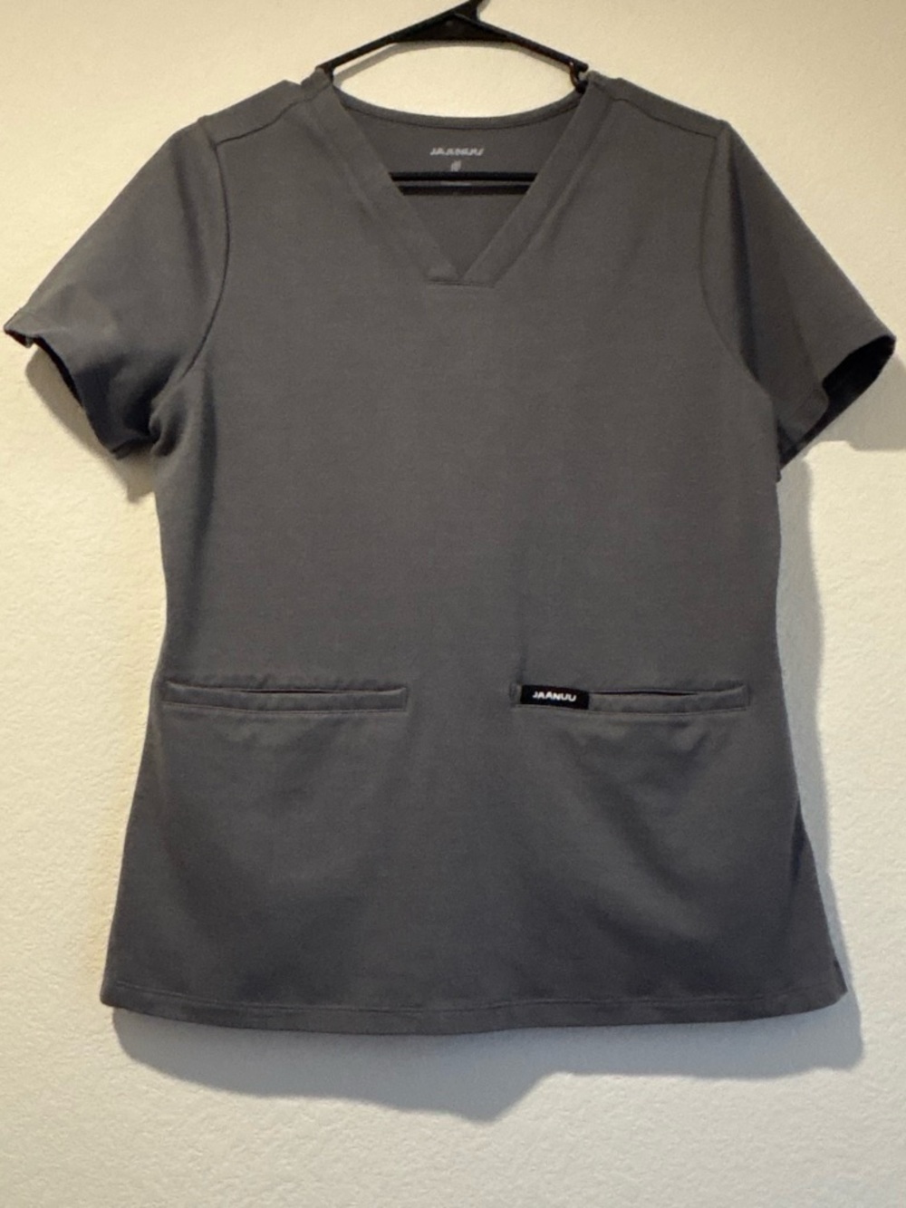 Jaanuu Short Sleeve V-Neck Scrub Top in Charcoal